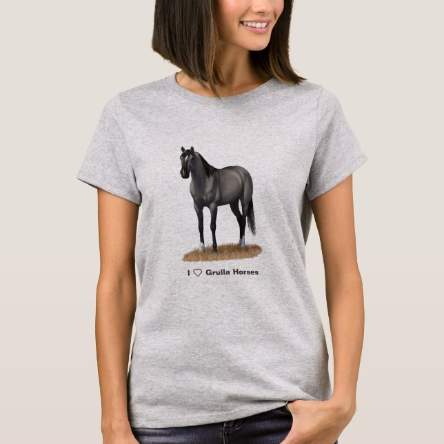 Gray Grulla Quarter Horse Stallion T-Shirt (Front)