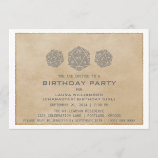 Gray Grunge D20 Dice Gamer Birthday Party Invite