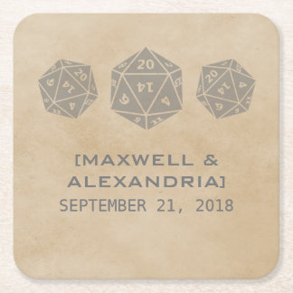 Gray Grunge D20 Dice Gamer Paper Coasters