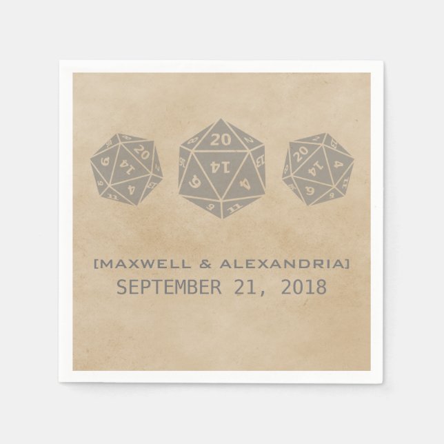 Gray Grunge D20 Dice Gamer Paper Napkins (Front)