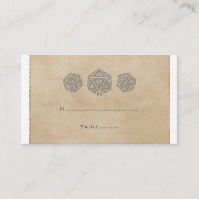 Gray Grunge D20 Dice Gamer Place Card (Front)