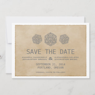 Gray Grunge D20 Dice Gamer Save the Date Invite