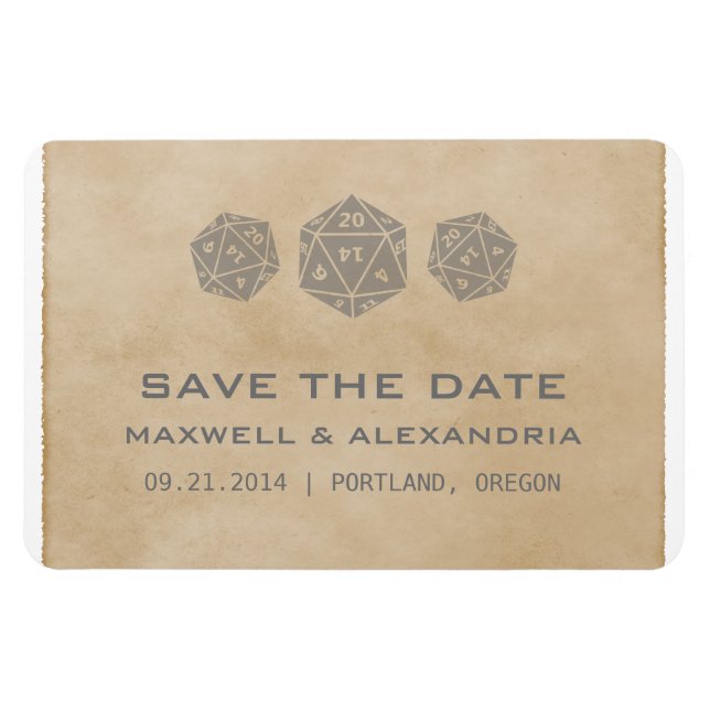 Gray Grunge D20 Dice Gamer Save the Date Magnet (Horizontal)