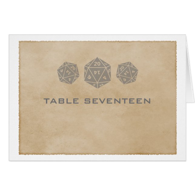Gray Grunge D20 Dice Gamer Table Number Card (Front Horizontal)