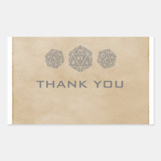 Gray Grunge D20 Dice Gamer Thank You Stickers