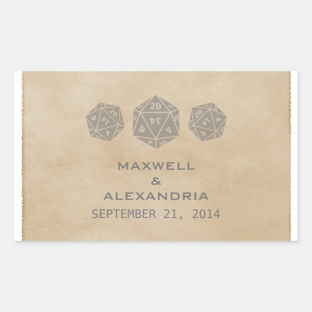 Gray Grunge D20 Dice Gamer Wedding Stickers (Front)
