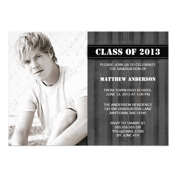 Gray Grunge Stripe Photo Graduation Announcement