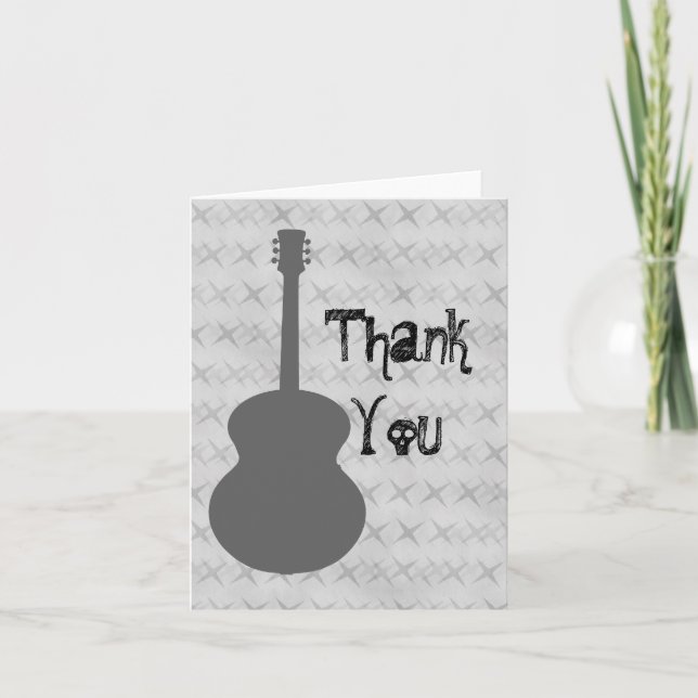 Gray Guitar Grunge Thank You Card (Front)