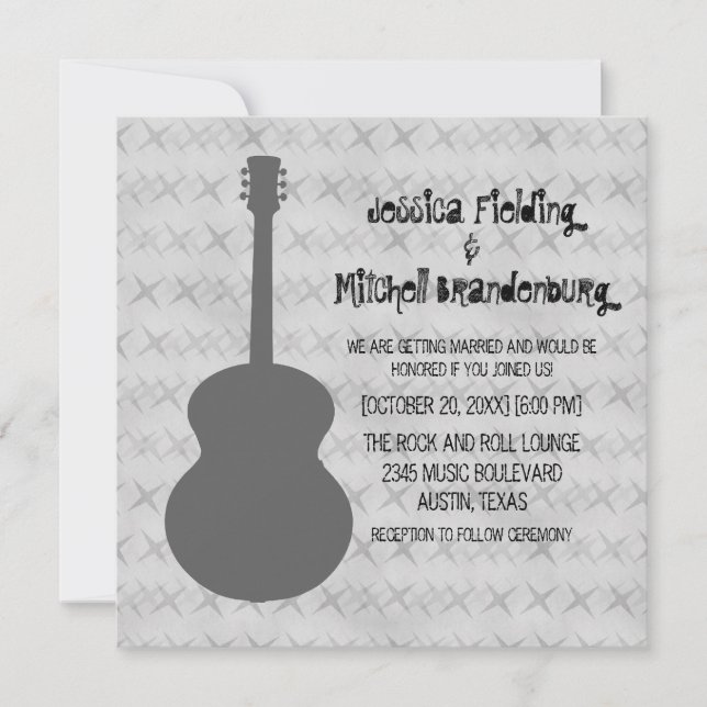 Gray Guitar Grunge Wedding Invite (Front)