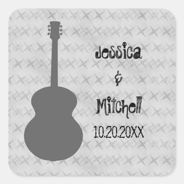 Gray Guitar Grunge Wedding Stickers (Front)