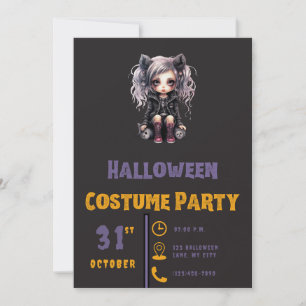 Gray Haired Gothic Girl Black Halloween Invitat Invitation