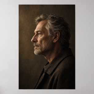 Gray Haired Man in Side Profile Warm Portrait Wall Poster