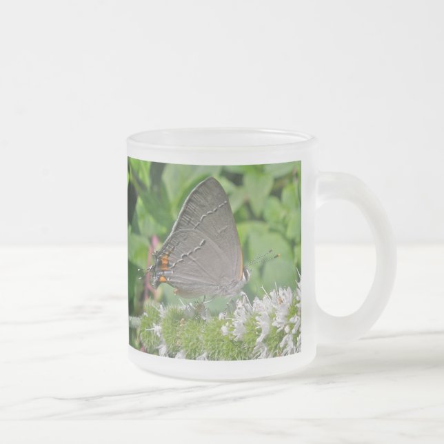 Gray Hairstreak Butterfly Frosted Glass Coffee Mug (Right)
