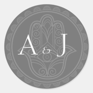Gray hamsa round stickers
