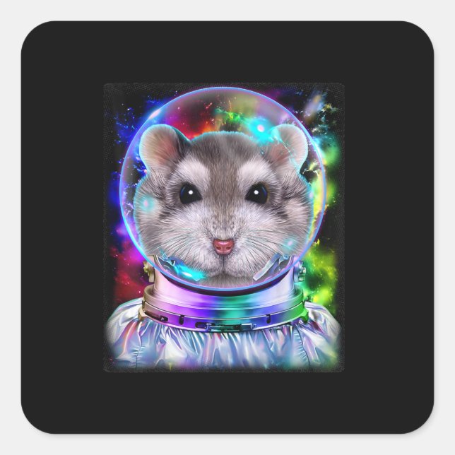 Gray Hamster As Astronaut Exploring Space Square Sticker (Front)