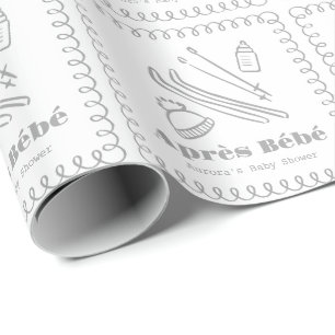 Gray Hand-Drawn Après Bébé Boy Baby Shower Wrapping Paper