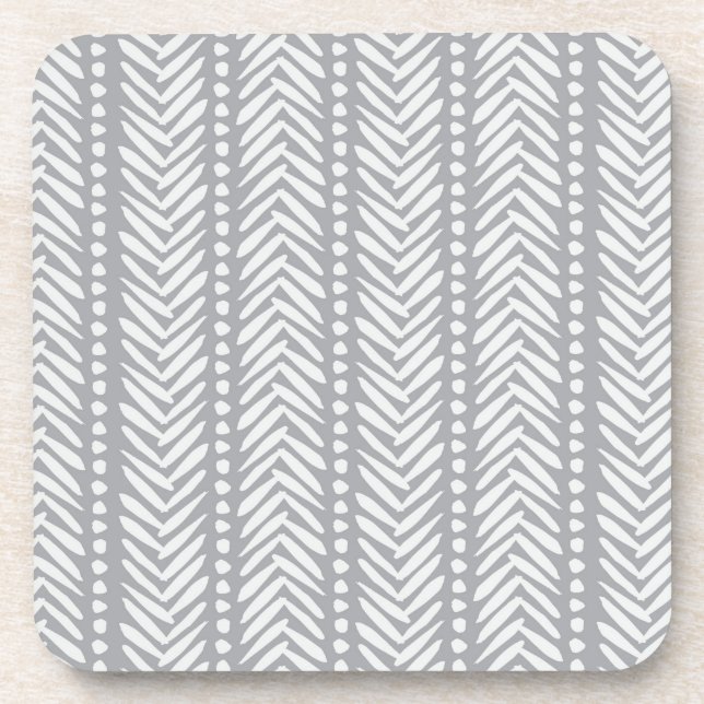Gray Hand Drawn Chevron Pattern Beverage Coaster (Front)