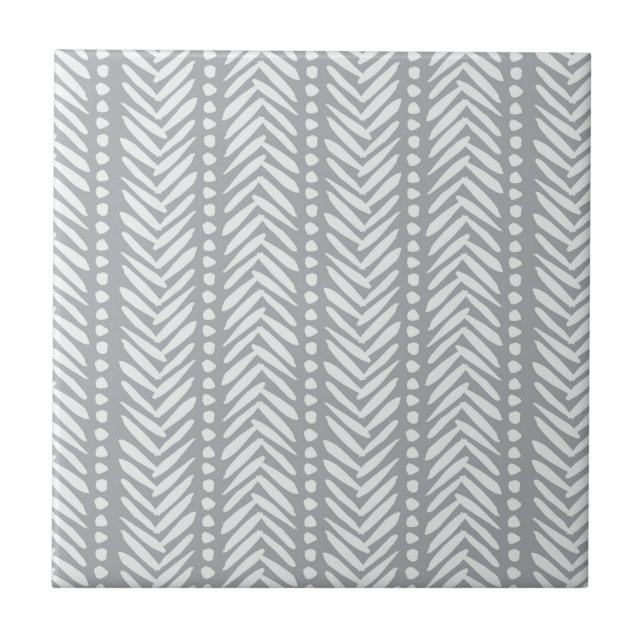 Gray Hand Drawn Chevron Pattern Ceramic Tile (Front)