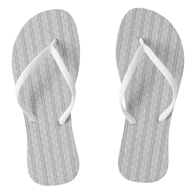 Gray Hand Drawn Chevron Pattern Flip Flops (Footbed)