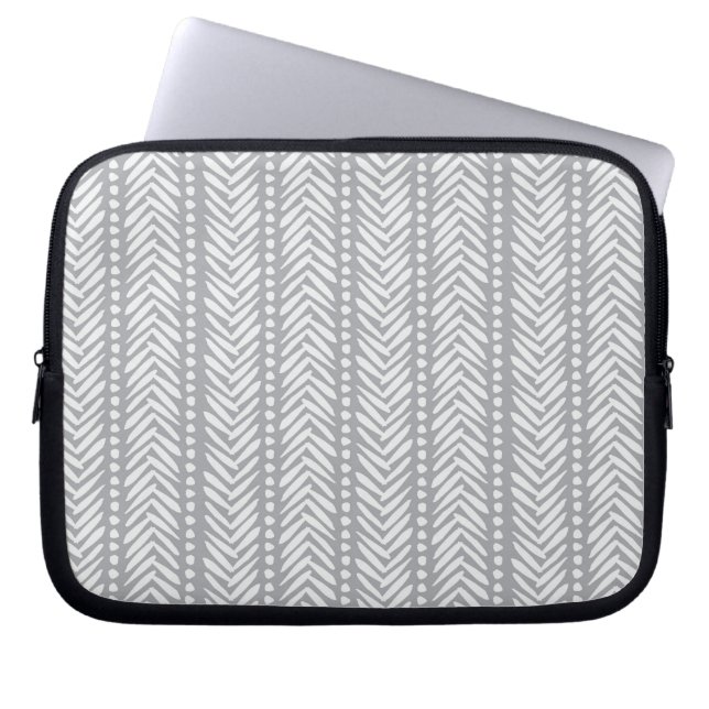 Gray Hand Drawn Chevron Pattern Laptop Sleeve (Front)
