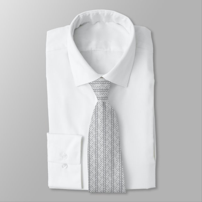 Gray Hand Drawn Chevron Pattern Neck Tie (Tied)
