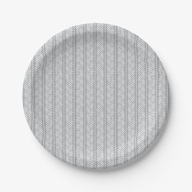 Gray Hand Drawn Chevron Pattern Paper Plates (Front)