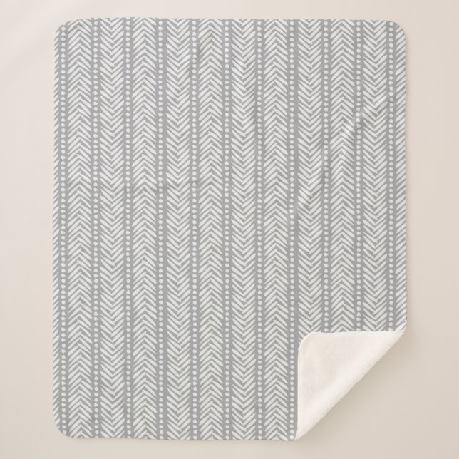 Gray Hand Drawn Chevron Pattern Sherpa Blanket (Front)