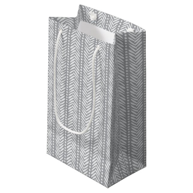 Gray Hand Drawn Chevron Pattern Small Gift Bag (Front Angled)