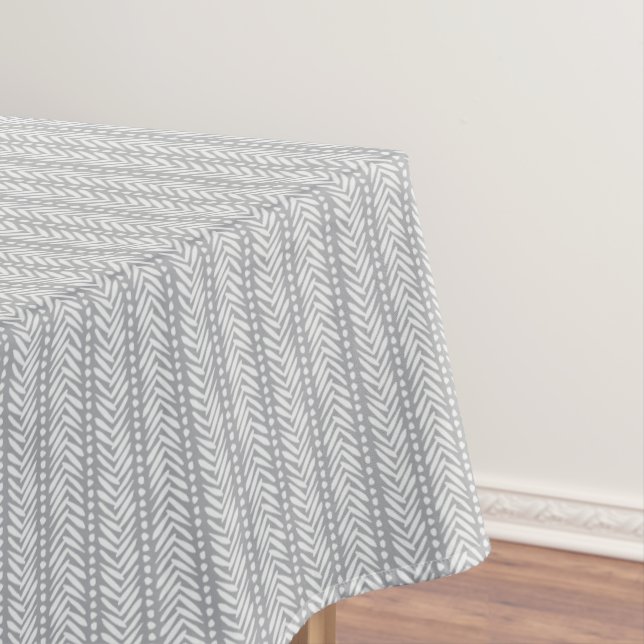 Gray Hand Drawn Chevron Pattern Tablecloth (In Situ)