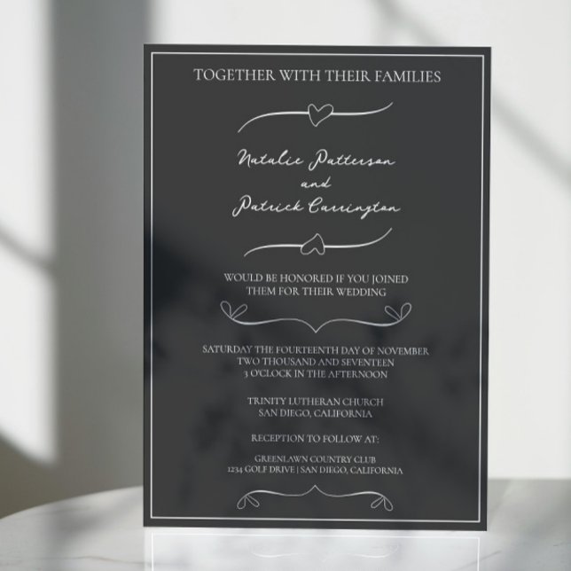 Gray Hand Drawn Hearts Wedding Invitation (Gray Hand Drawn Hearts Wedding Invitation)