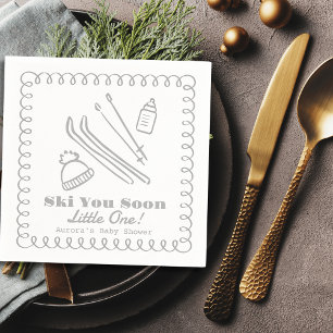 Gray Hand-Drawn Ski You Soon Baby Shower Napkins