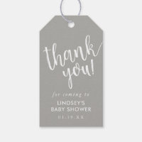 Gray Hand-Lettered Baby Shower Thank You Favor Gift Tags