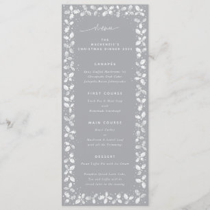 Gray Hand Printed Holly+Berries Christmas Menu