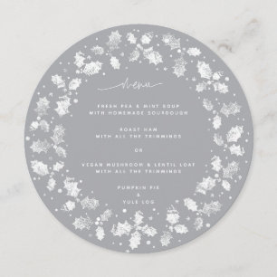 Gray Hand Printed Holly Wreath Christmas Menu