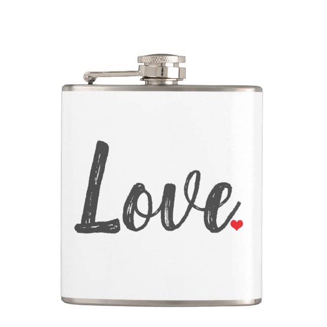 gray handwritten LOVE + red HEART | Flask (Front)