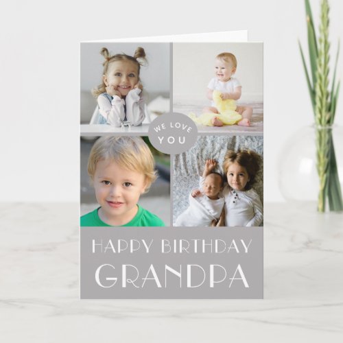 Gray Happy Birthday Grandpa Photo Collage  Card