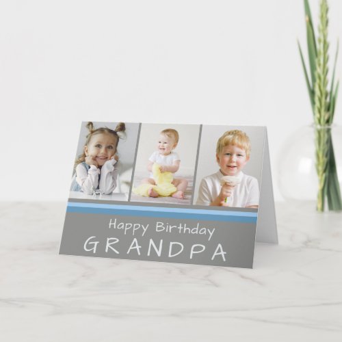 Gray Happy Birthday Grandpa Photo Collage Card