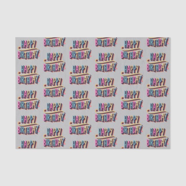 gray happy birthday rainbow kids color tissue paper (Front)