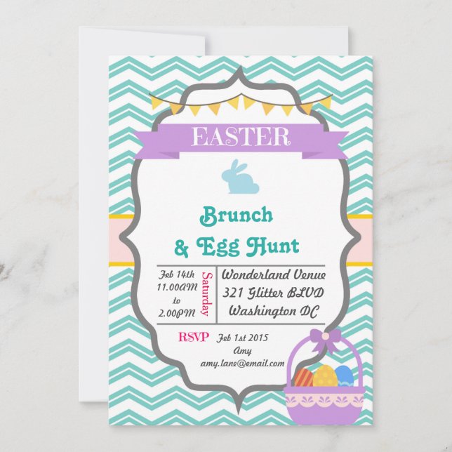 Gray Happy Easter & Egg Hunt Party Invitations (Front)