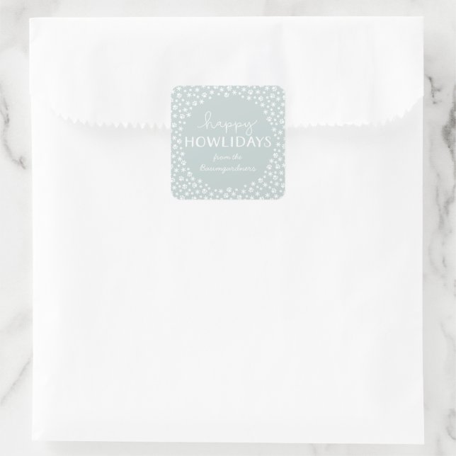 Gray Happy Howlidays Pet Lover Holiday Square Sticker (Bag)