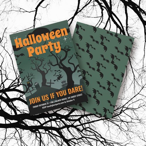 Gray haunted graveyard Halloween party Invitation