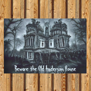 Gray Haunted House Spooky Halloween Gothic Family Doormat