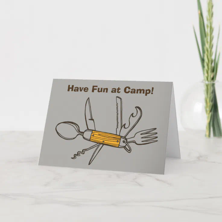 Gray Have Fun At Camp Pocket Knife Greeting Card | Zazzle