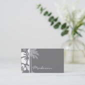 Gray Hawaiian Tropical Hibiscus; Summer Palm Business Card (Standing Front)