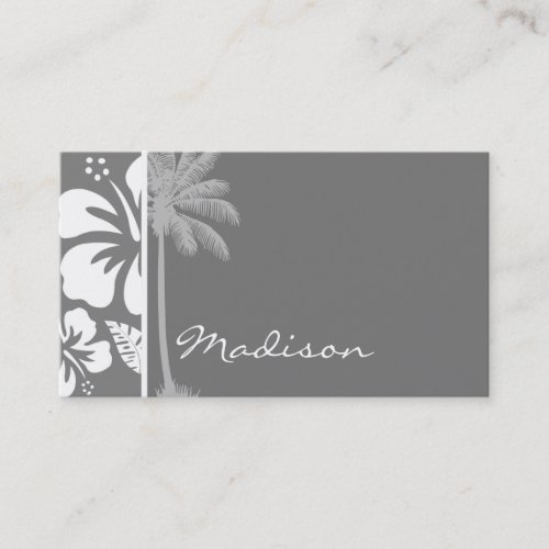 Gray Hawaiian Tropical Hibiscus; Summer Palm Business Card Templates