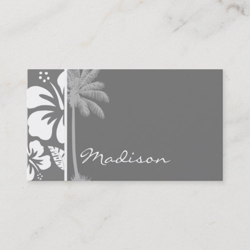 Customizable Gray Hawaiian Tropical Hibiscus; Summer Palm Business Card Templates