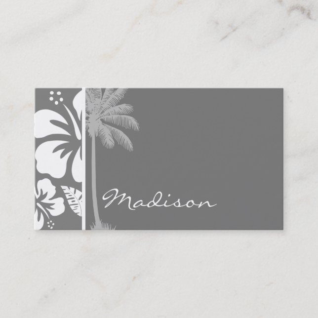Gray Hawaiian Tropical Hibiscus; Summer Palm Business Card (Front)