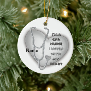Gray Heart CNA Nurse Ceramic Ornament