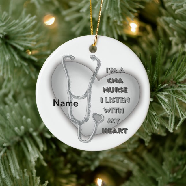Gray Heart CNA Nurse Ceramic Ornament (Tree)