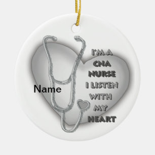 Gray Heart CNA Nurse Ceramic Ornament